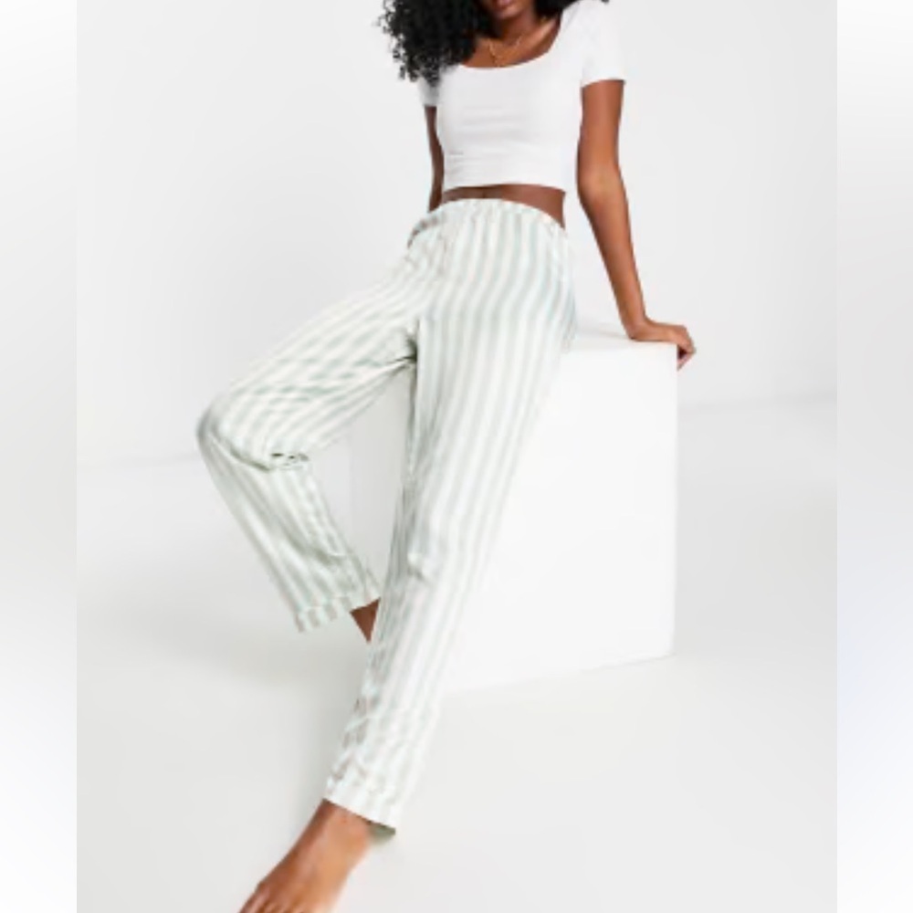 Madewell Linen-Cotton Track Trousers in Stripe SZ L Versailles Green New